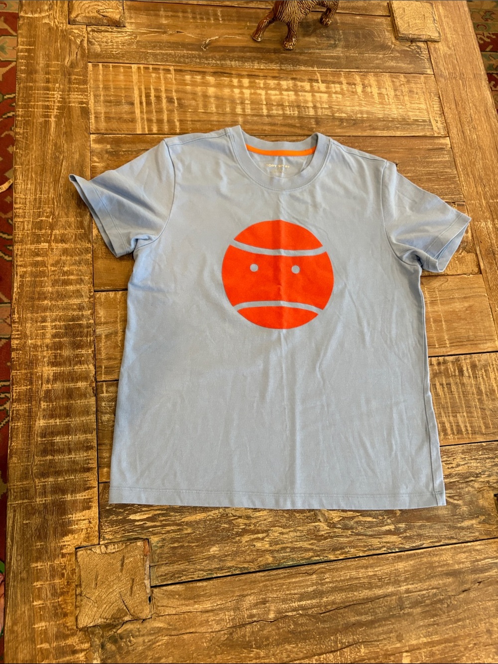 Tory Burch Sport Light Blue Tee with Flocked Little Grumps T-shirt EUC  Size L